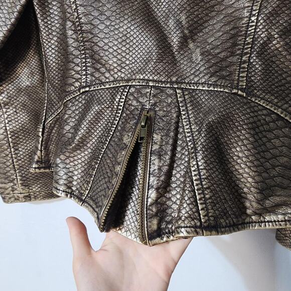Snakeskin Moto Jacket Warm Tone Bronze Gold Small V Christina - Picture 9 of 10